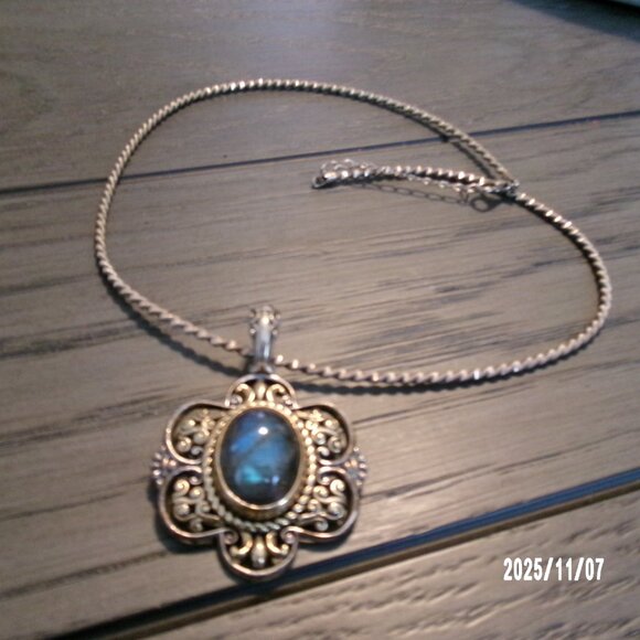 Carolyn Pollack Relios 925 Sterling & Brass 2" Labradorite Pendant 28g & Chain - Picture 12 of 12